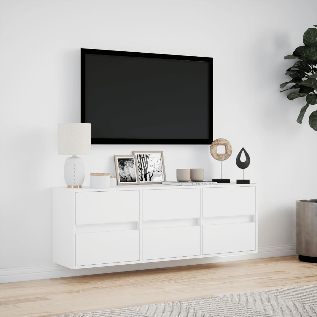 vidaXL Comodă TV de perete cu lumini LED, alb, 130x31x45 cm vidaXL Comodă TV de perete cu lumini LED, alb, 130x31x45 cm