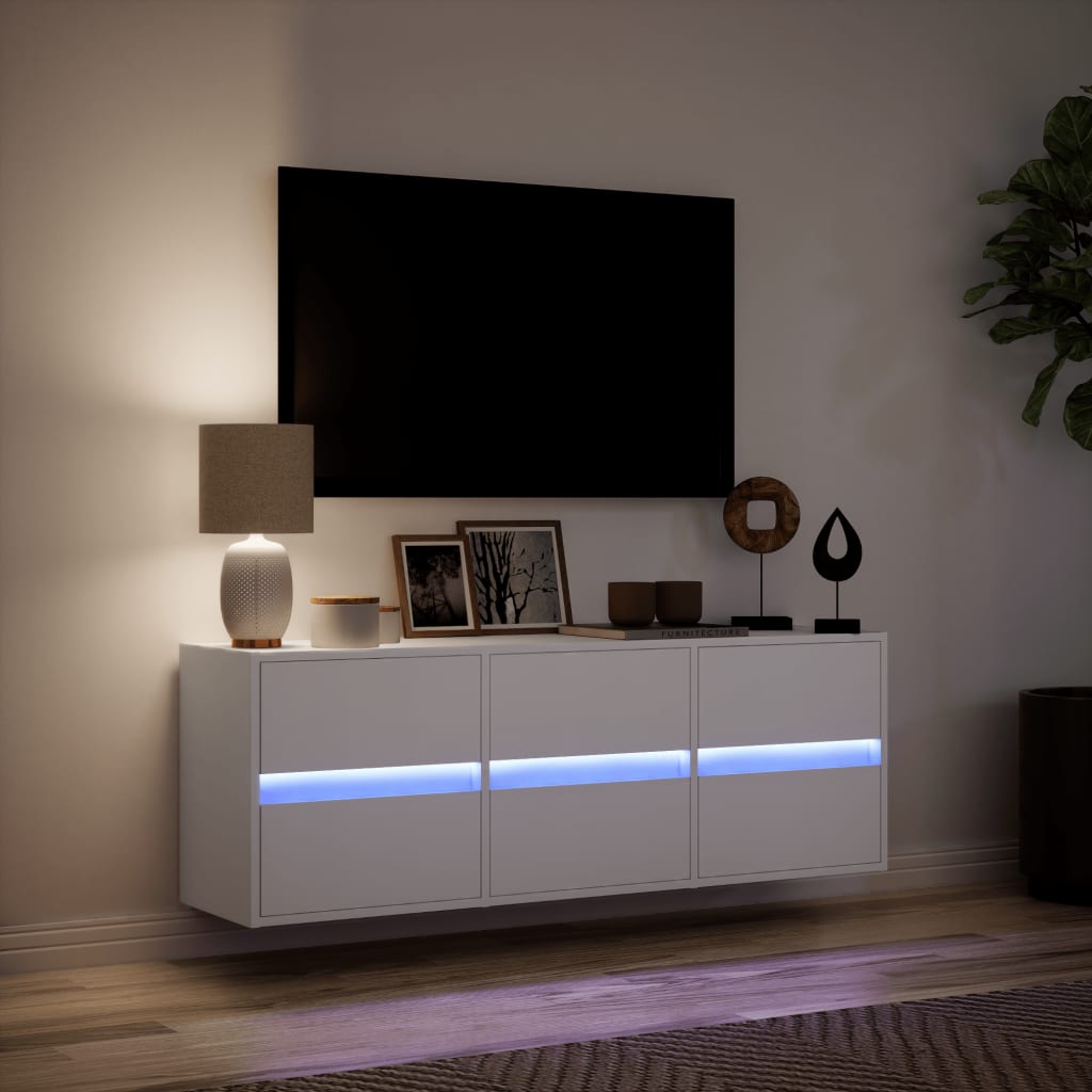 vidaXL Comodă TV de perete cu lumini LED, alb, 130x31x45 cm vidaXL Comodă TV de perete cu lumini LED, alb, 130x31x45 cm