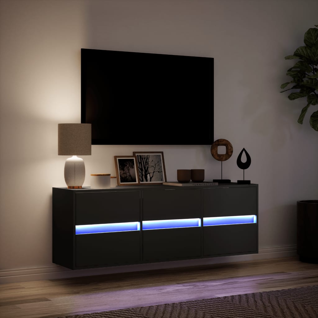 vidaXL Dulap TV de perete cu lumini LED negru 130x31x45 cm vidaXL Dulap TV de perete cu lumini LED negru 130x31x45 cm