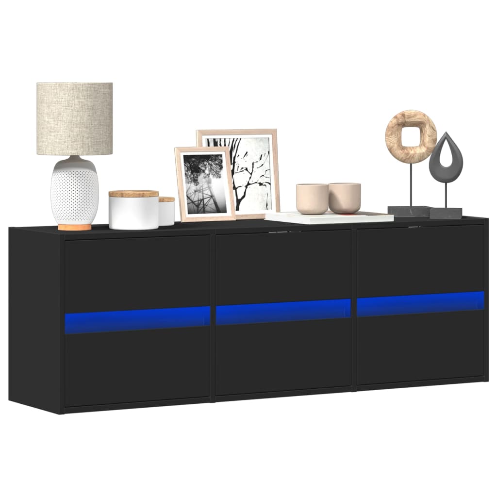 vidaXL Dulap TV de perete cu lumini LED negru 130x31x45 cm vidaXL Dulap TV de perete cu lumini LED negru 130x31x45 cm