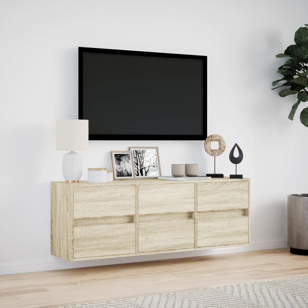 vidaXL Comodă TV de perete cu lumini LED, stejar sonoma, 130x31x45 cm vidaXL Comodă TV de perete cu lumini LED, stejar sonoma, 130x31x45 cm