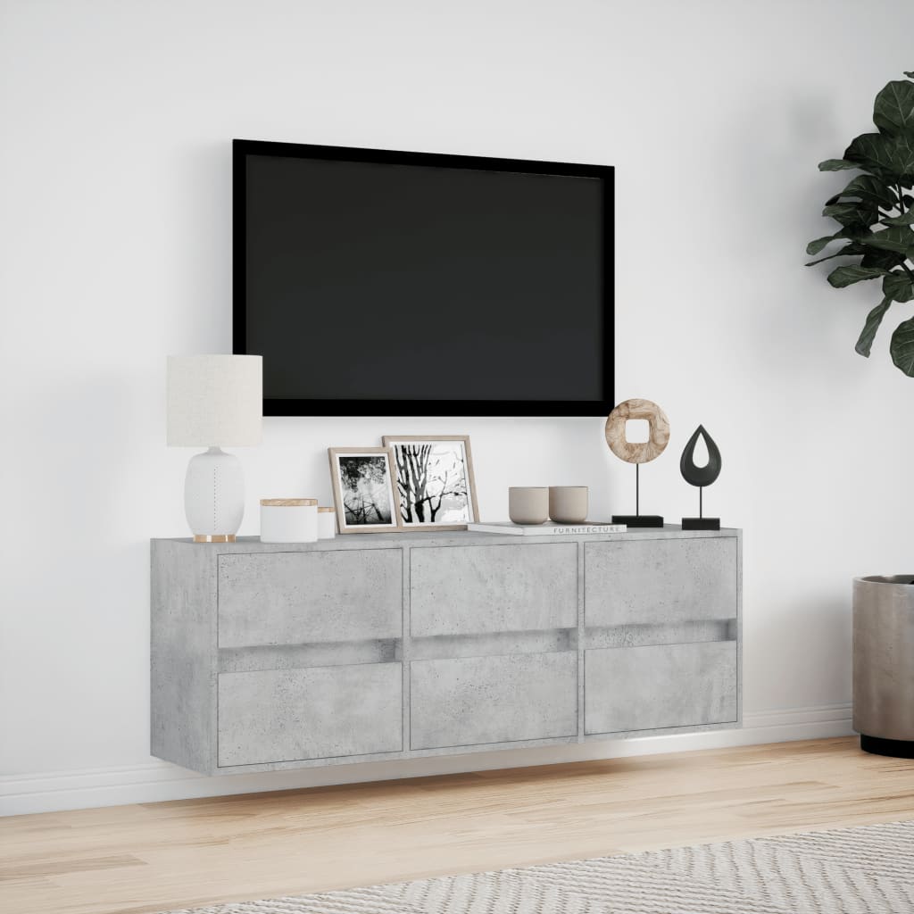 vidaXL Comodă TV de perete cu lumini LED, gri beton, 130x31x45 cm vidaXL Comodă TV de perete cu lumini LED, gri beton, 130x31x45 cm