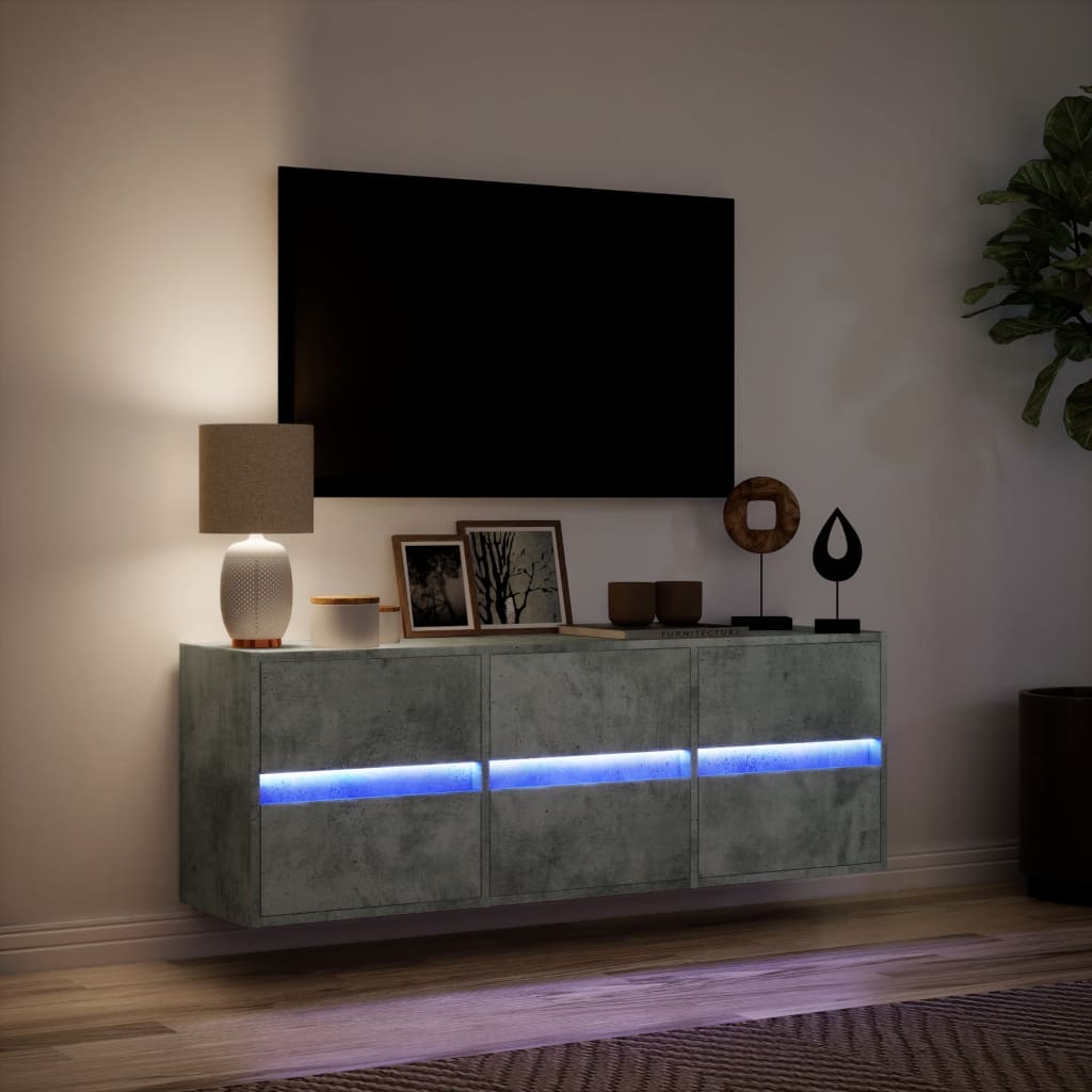 vidaXL Comodă TV de perete cu lumini LED, gri beton, 130x31x45 cm vidaXL Comodă TV de perete cu lumini LED, gri beton, 130x31x45 cm