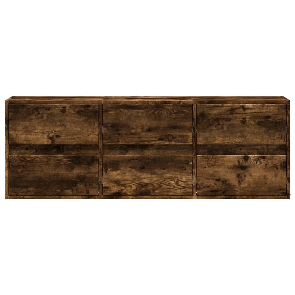 vidaXL Comodă TV de perete cu lumini LED, stejar fumuriu, 130x31x45 cm vidaXL Comodă TV de perete cu lumini LED, stejar fumuriu, 130x31x45 cm