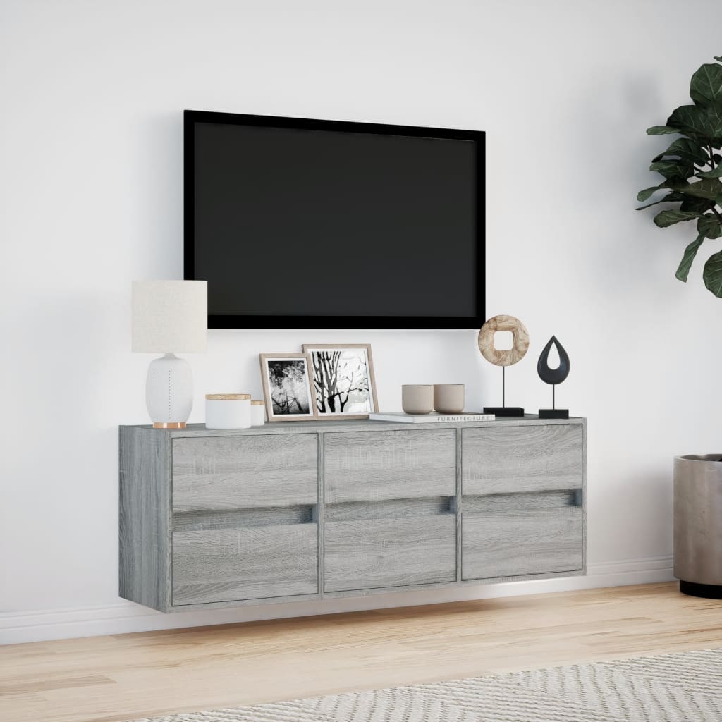 vidaXL Comodă TV de perete cu lumini LED, gri sonoma, 130x31x45 cm vidaXL Comodă TV de perete cu lumini LED, gri sonoma, 130x31x45 cm