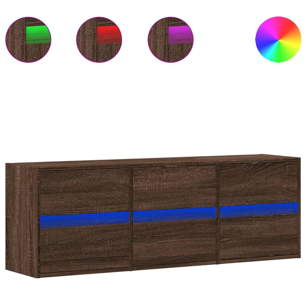 vidaXL Comodă TV de perete cu lumini LED, stejar maro, 130x31x45 cm vidaXL Comodă TV de perete cu lumini LED, stejar maro, 130x31x45 cm