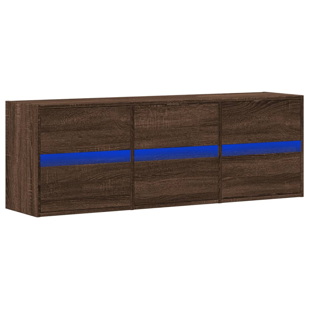 vidaXL Comodă TV de perete cu lumini LED, stejar maro, 130x31x45 cm vidaXL Comodă TV de perete cu lumini LED, stejar maro, 130x31x45 cm