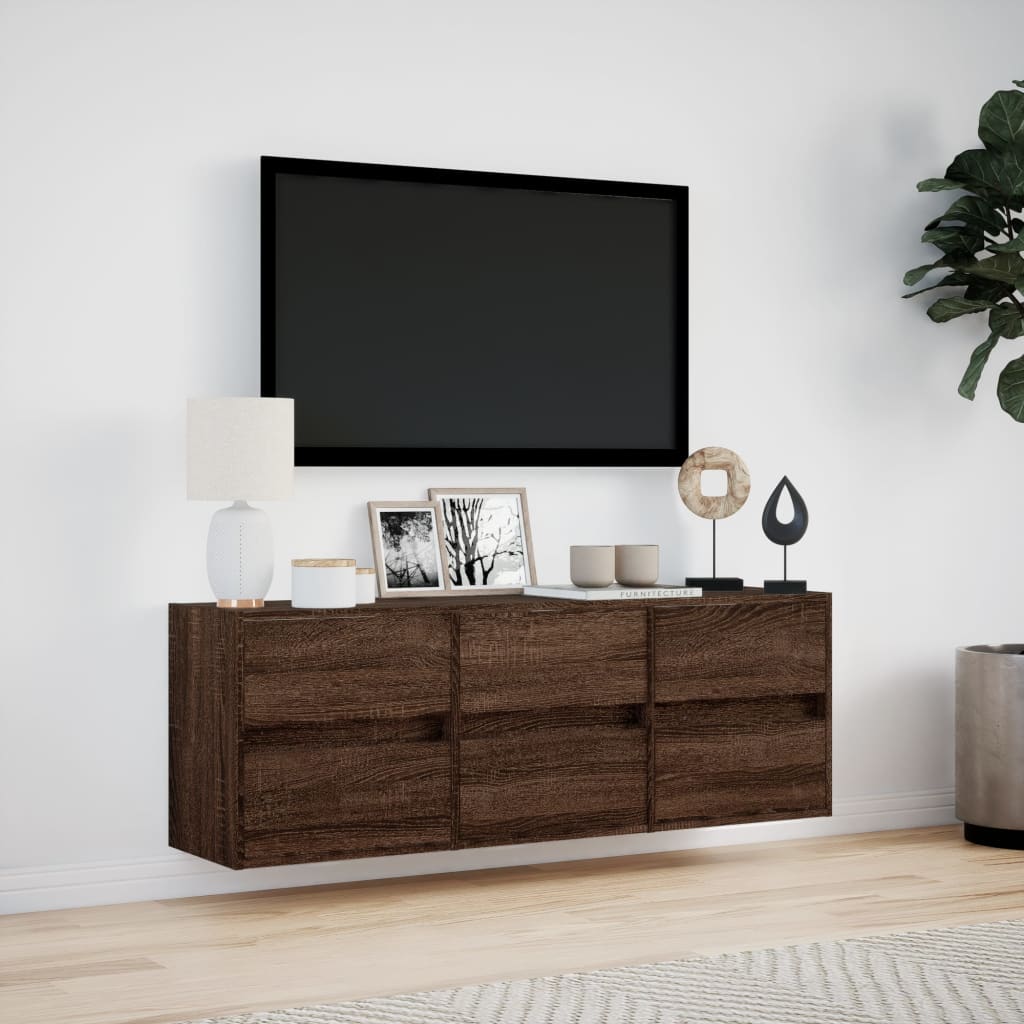 vidaXL Comodă TV de perete cu lumini LED, stejar maro, 130x31x45 cm vidaXL Comodă TV de perete cu lumini LED, stejar maro, 130x31x45 cm