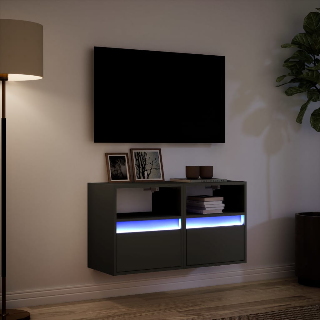 vidaXL Comode TV de perete cu lumini LED, 2 buc., negru, 41x31x45 cm