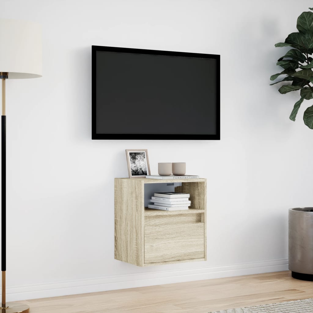 vidaXL Comodă TV de perete cu lumini LED, stejar sonoma, 41x31x45 cm vidaXL Comodă TV de perete cu lumini LED, stejar sonoma, 41x31x45 cm