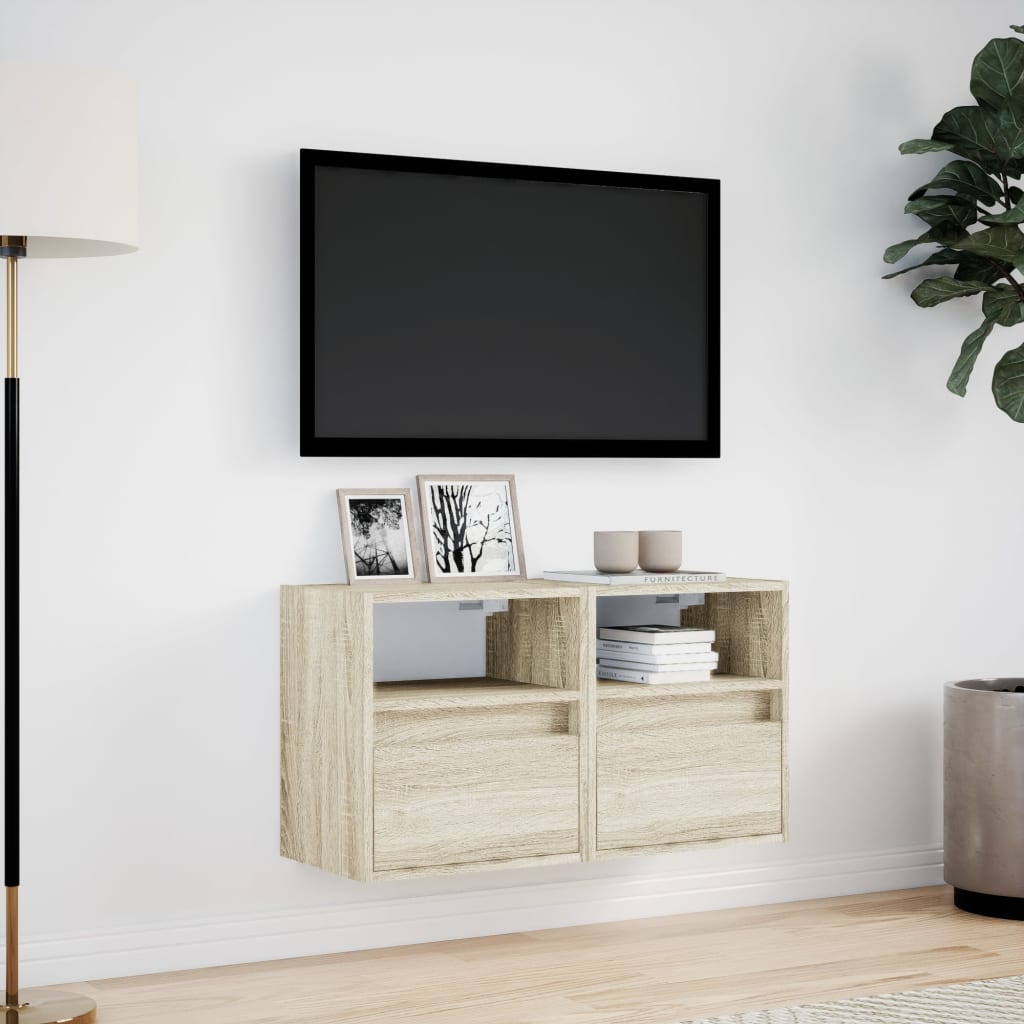 vidaXL Comodă TV de perete cu LED, 2 buc. stejar sonoma, 41x31x45 cm vidaXL Comodă TV de perete cu LED, 2 buc. stejar sonoma, 41x31x45 cm