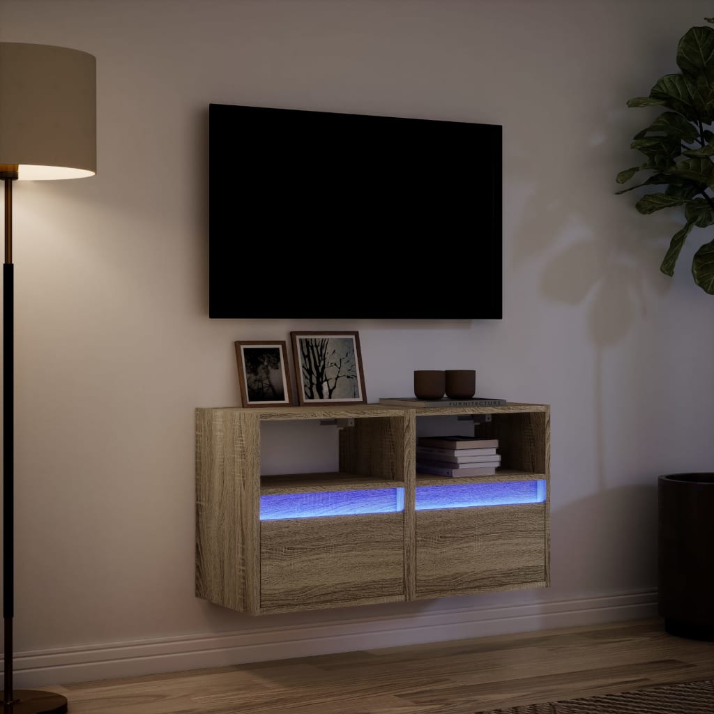 vidaXL Comodă TV de perete cu LED, 2 buc. stejar sonoma, 41x31x45 cm vidaXL Comodă TV de perete cu LED, 2 buc. stejar sonoma, 41x31x45 cm