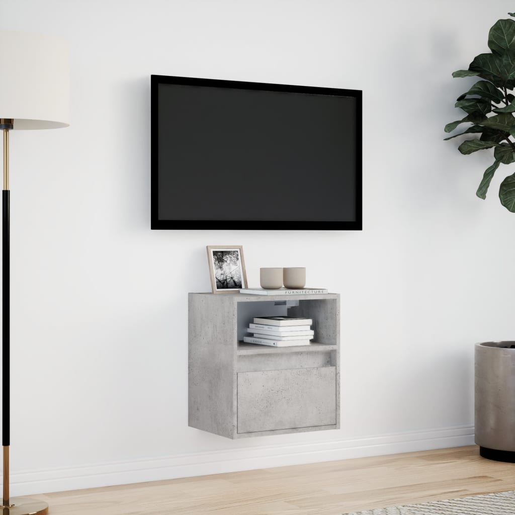 vidaXL Comodă TV de perete cu lumini LED, gri beton, 41x31x45 cm vidaXL Comodă TV de perete cu lumini LED, gri beton, 41x31x45 cm