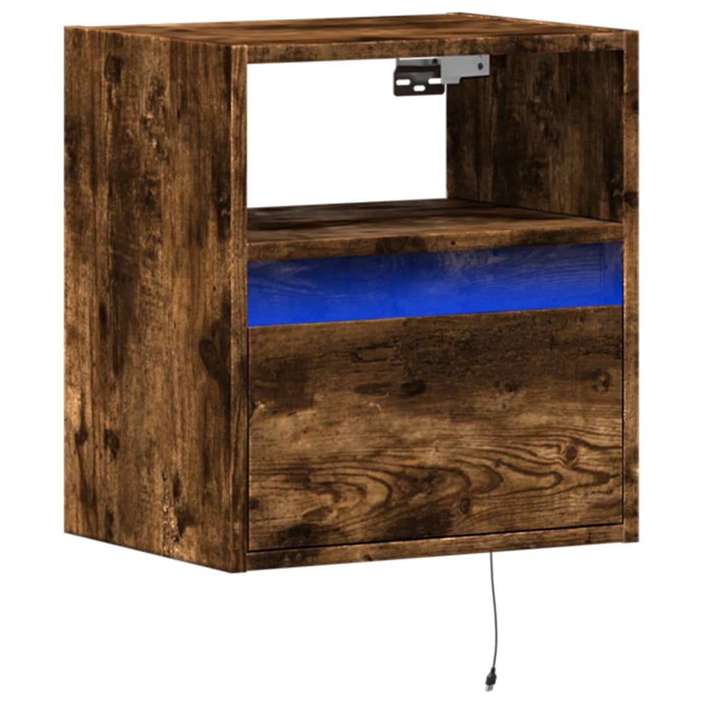 vidaXL Comodă TV de perete cu lumini LED, stejar fumuriu, 41x31x45 cm vidaXL Comodă TV de perete cu lumini LED, stejar fumuriu, 41x31x45 cm