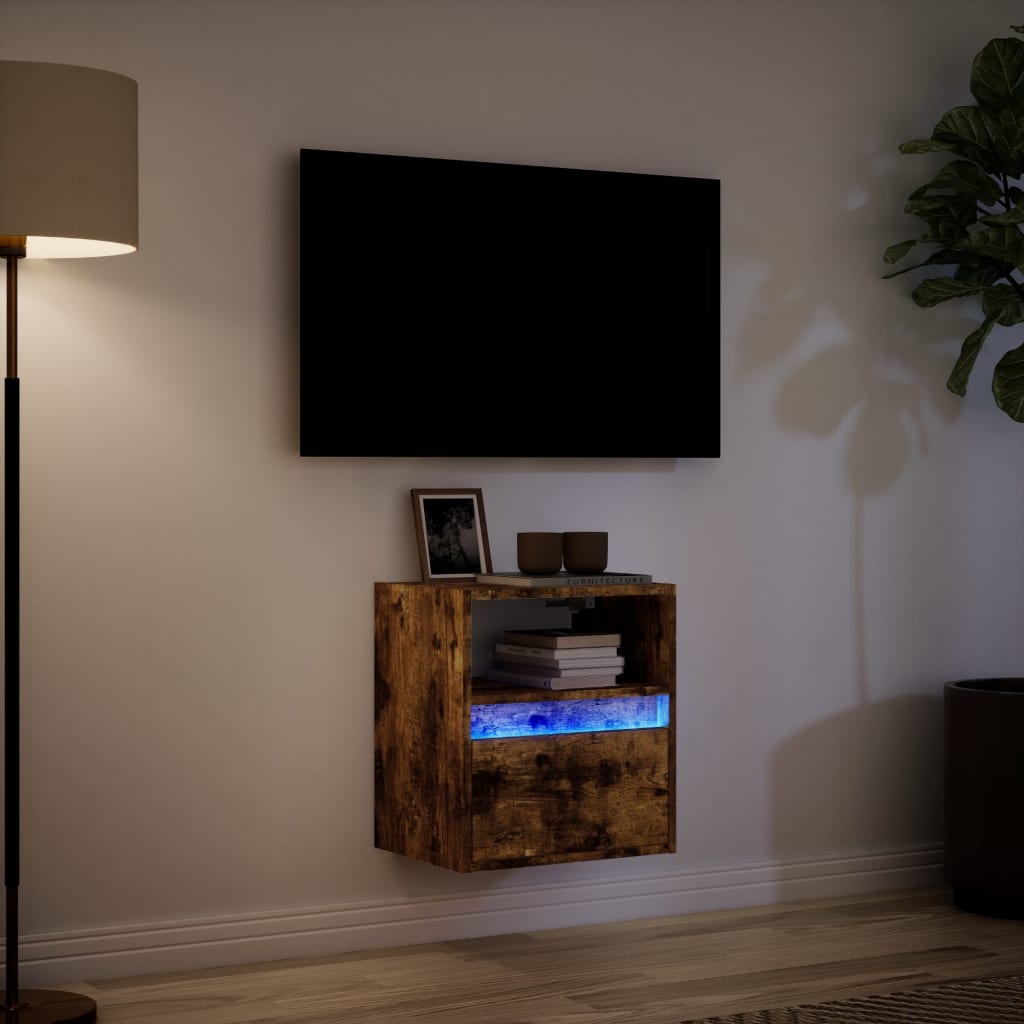 vidaXL Comodă TV de perete cu lumini LED, stejar fumuriu, 41x31x45 cm vidaXL Comodă TV de perete cu lumini LED, stejar fumuriu, 41x31x45 cm