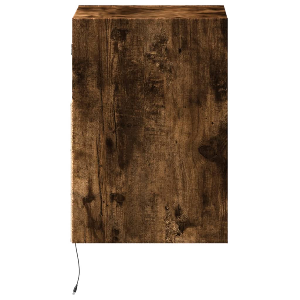 vidaXL Comodă TV de perete cu lumini LED, stejar fumuriu, 41x31x45 cm vidaXL Comodă TV de perete cu lumini LED, stejar fumuriu, 41x31x45 cm