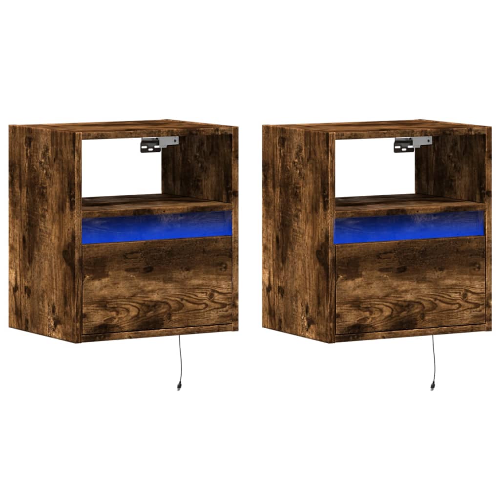 vidaXL Comodă TV de perete cu LED, 2 buc. stejar fumuriu, 41x31x45 cm vidaXL Comodă TV de perete cu LED, 2 buc. stejar fumuriu, 41x31x45 cm