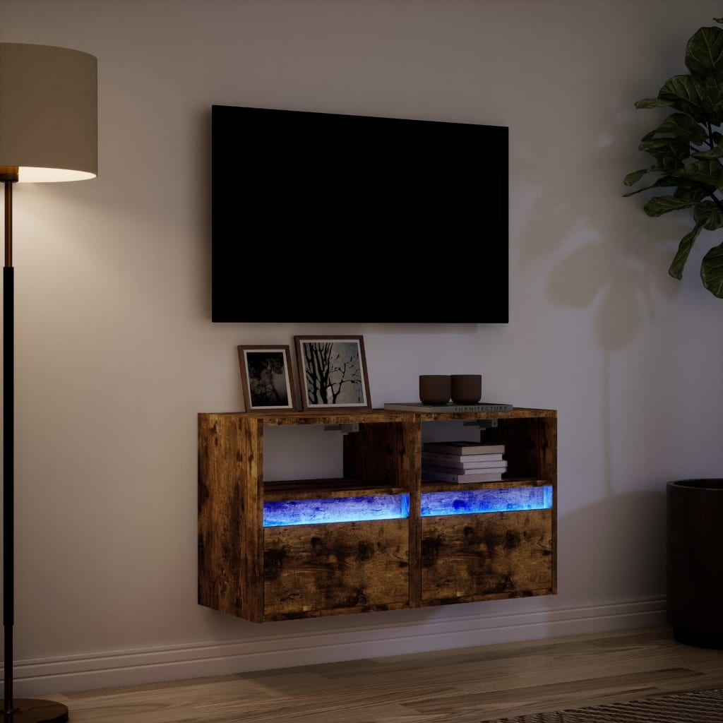 vidaXL Comodă TV de perete cu LED, 2 buc. stejar fumuriu, 41x31x45 cm vidaXL Comodă TV de perete cu LED, 2 buc. stejar fumuriu, 41x31x45 cm