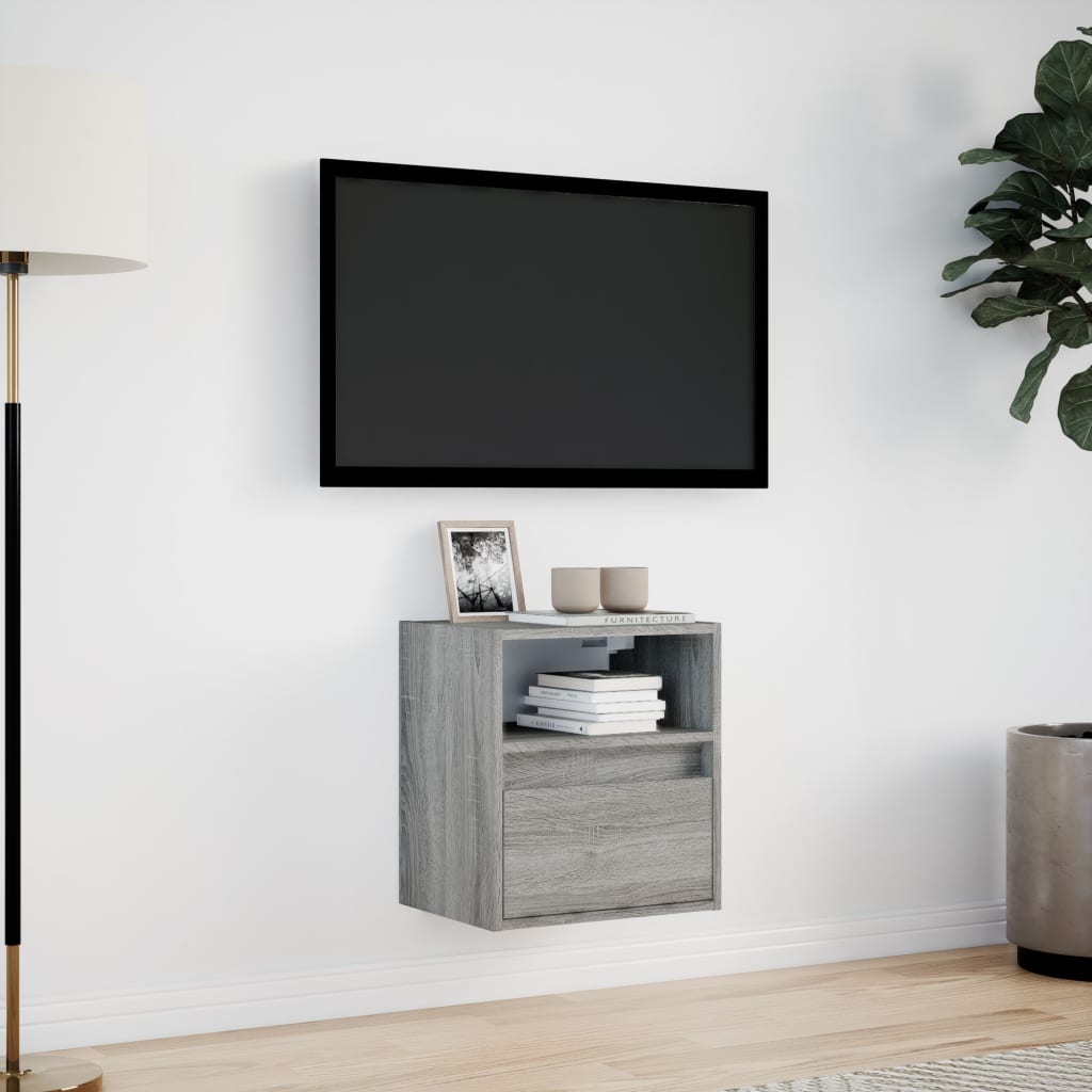 vidaXL Comodă TV de perete cu lumini LED, gri sonoma, 41x31x45 cm vidaXL Comodă TV de perete cu lumini LED, gri sonoma, 41x31x45 cm