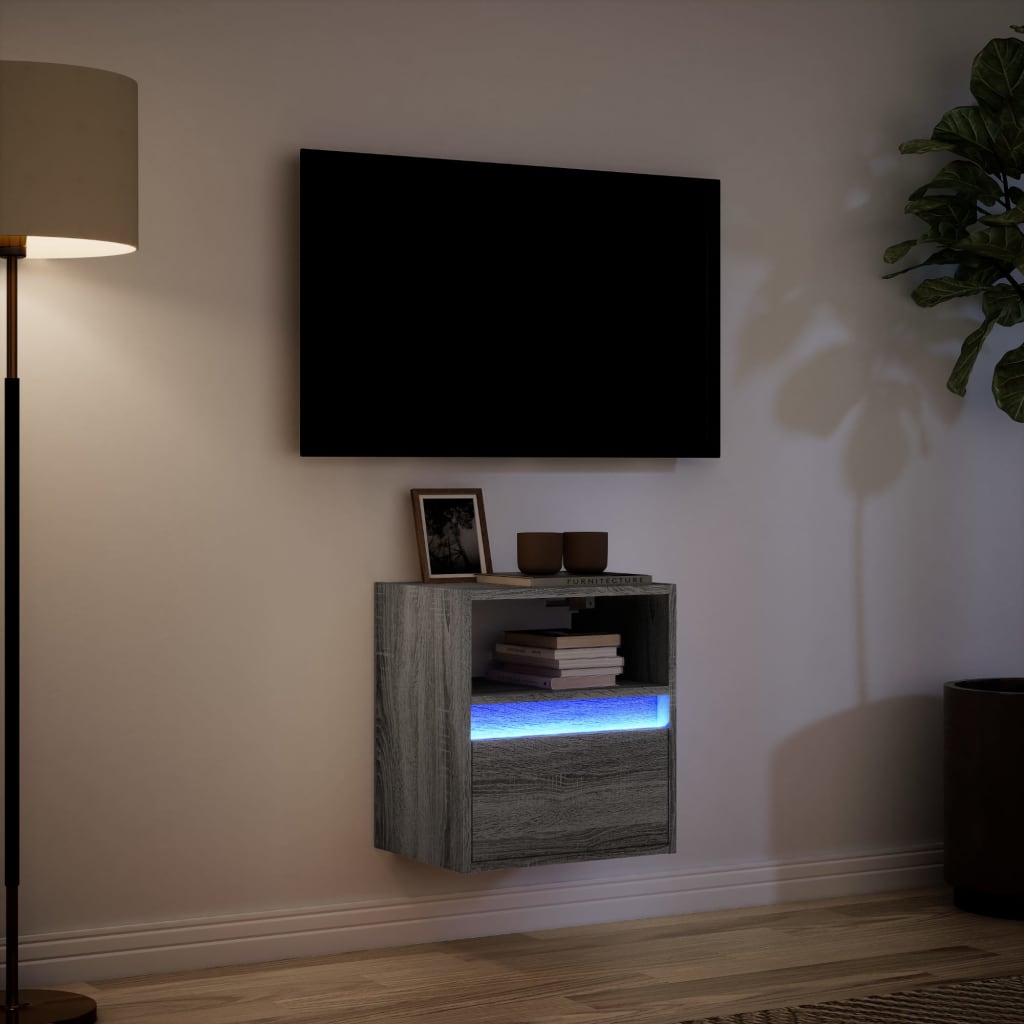 vidaXL Comodă TV de perete cu lumini LED, gri sonoma, 41x31x45 cm vidaXL Comodă TV de perete cu lumini LED, gri sonoma, 41x31x45 cm