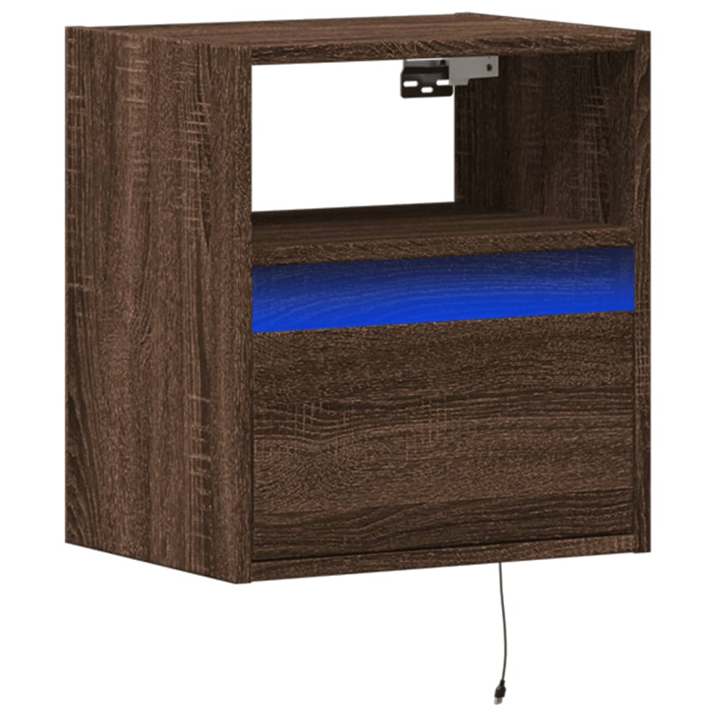 vidaXL Comodă TV de perete cu lumini LED, stejar maro, 41x31x45 cm vidaXL Comodă TV de perete cu lumini LED, stejar maro, 41x31x45 cm
