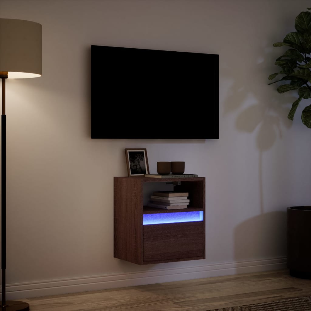 vidaXL Comodă TV de perete cu lumini LED, stejar maro, 41x31x45 cm vidaXL Comodă TV de perete cu lumini LED, stejar maro, 41x31x45 cm