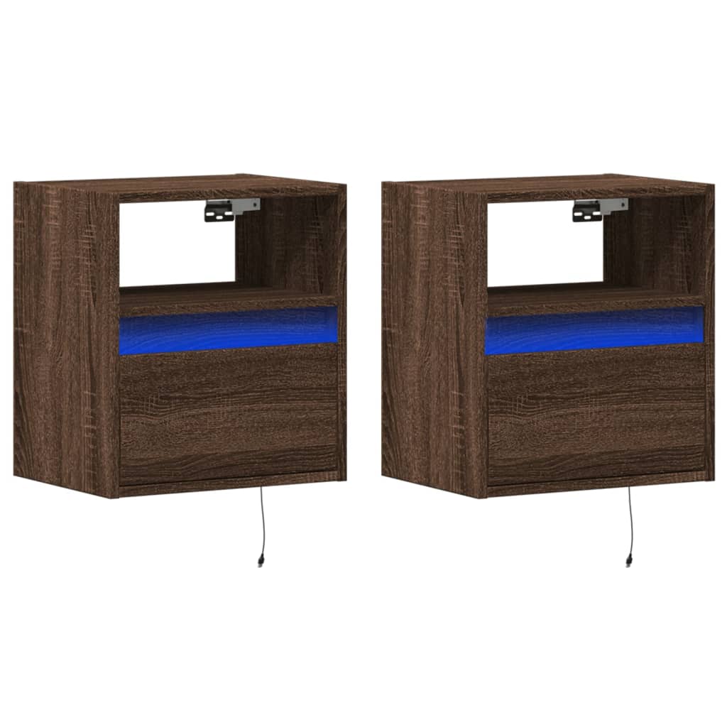 vidaXL Comodă TV de perete cu LED, 2 buc. stejar maro, 41x31x45 cm vidaXL Comodă TV de perete cu LED, 2 buc. stejar maro, 41x31x45 cm