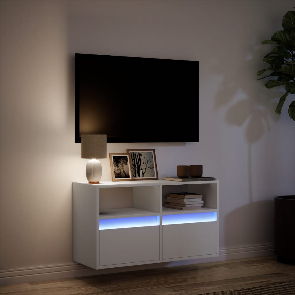 vidaXL Comodă TV de perete cu lumini LED, alb, 80x31x45 cm vidaXL Comodă TV de perete cu lumini LED, alb, 80x31x45 cm