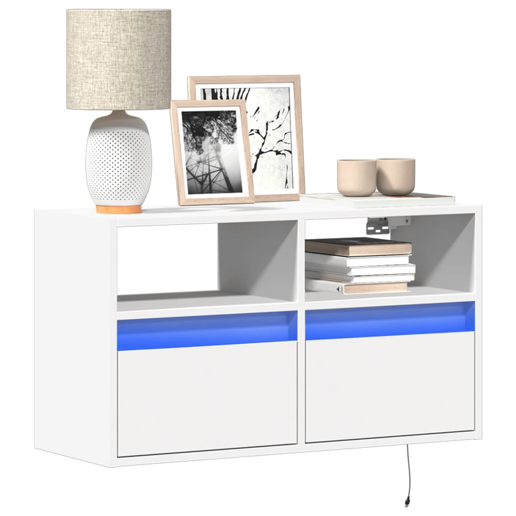 vidaXL Comodă TV de perete cu lumini LED, alb, 80x31x45 cm vidaXL Comodă TV de perete cu lumini LED, alb, 80x31x45 cm
