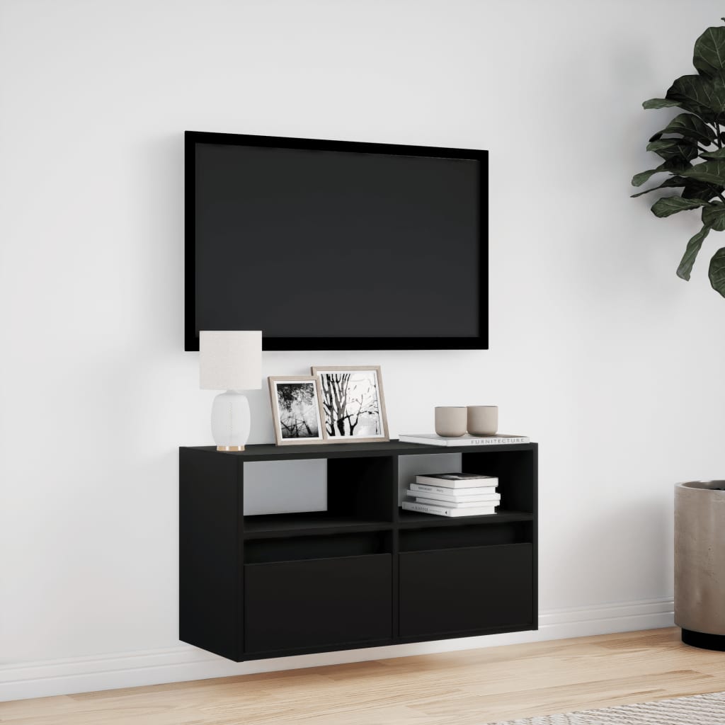 vidaXL Dulap TV de perete cu lumini LED negru 80x31x45 cm vidaXL Dulap TV de perete cu lumini LED negru 80x31x45 cm