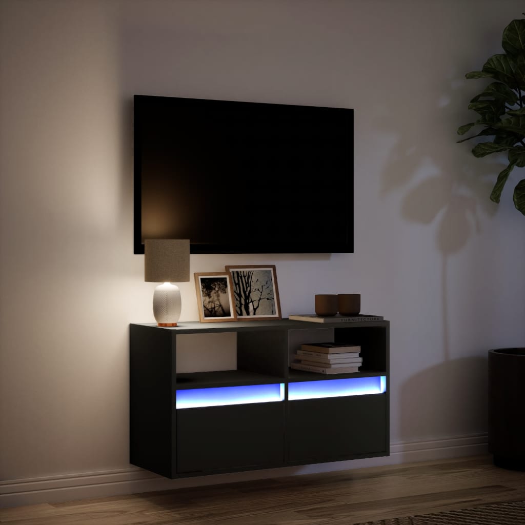 vidaXL Dulap TV de perete cu lumini LED negru 80x31x45 cm vidaXL Dulap TV de perete cu lumini LED negru 80x31x45 cm