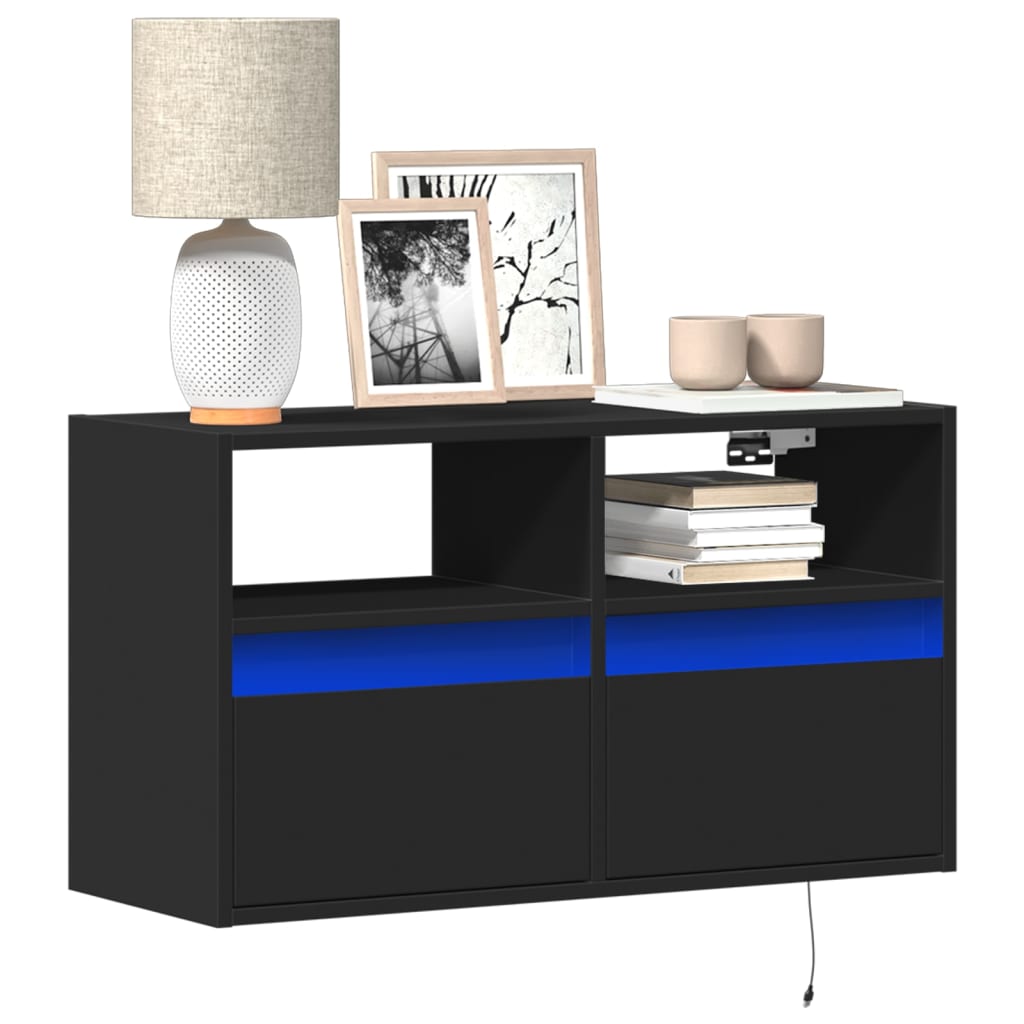 vidaXL Dulap TV de perete cu lumini LED negru 80x31x45 cm vidaXL Dulap TV de perete cu lumini LED negru 80x31x45 cm