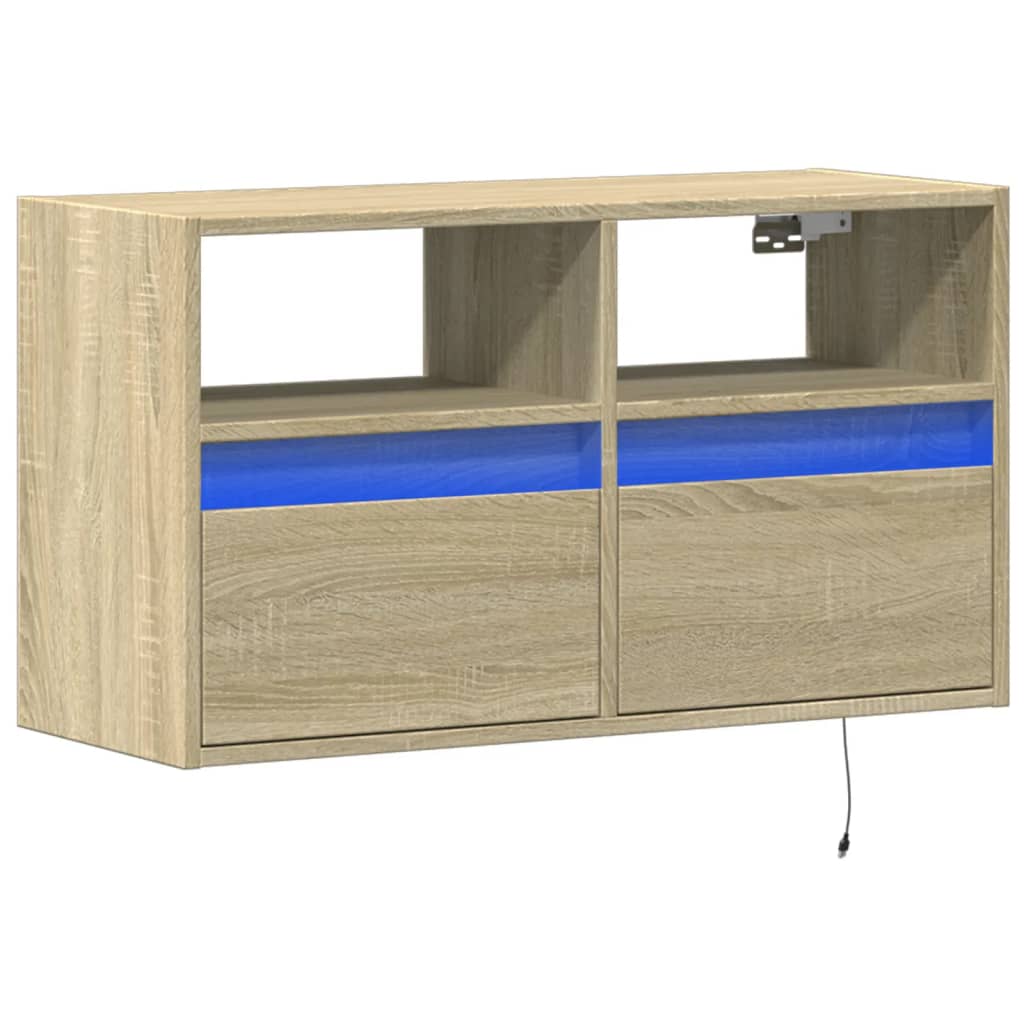 vidaXL Comodă TV de perete cu lumini LED, stejar sonoma, 80x31x45 cm
