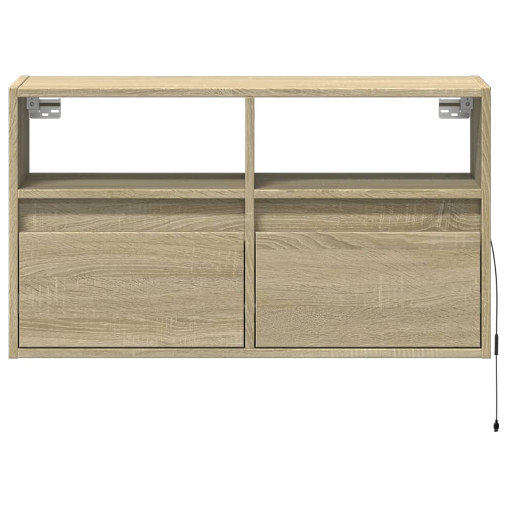vidaXL Comodă TV de perete cu lumini LED, stejar sonoma, 80x31x45 cm