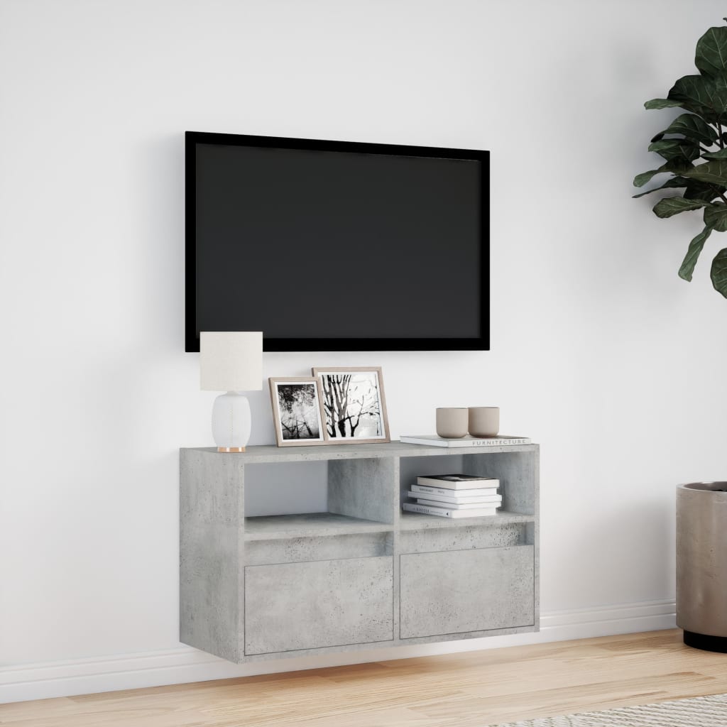 vidaXL Comodă TV de perete cu lumini LED, gri beton, 80x31x45 cm vidaXL Comodă TV de perete cu lumini LED, gri beton, 80x31x45 cm