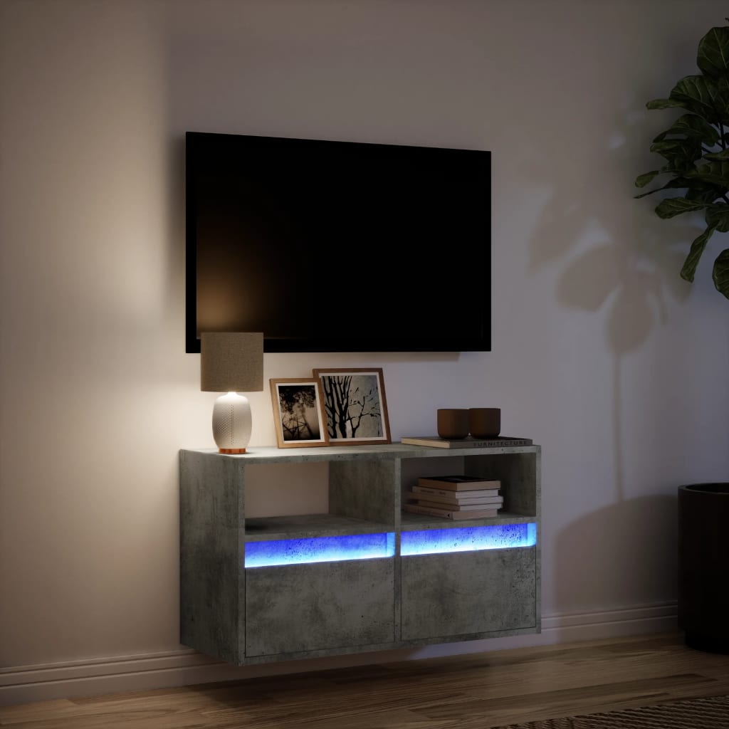 vidaXL Comodă TV de perete cu lumini LED, gri beton, 80x31x45 cm vidaXL Comodă TV de perete cu lumini LED, gri beton, 80x31x45 cm