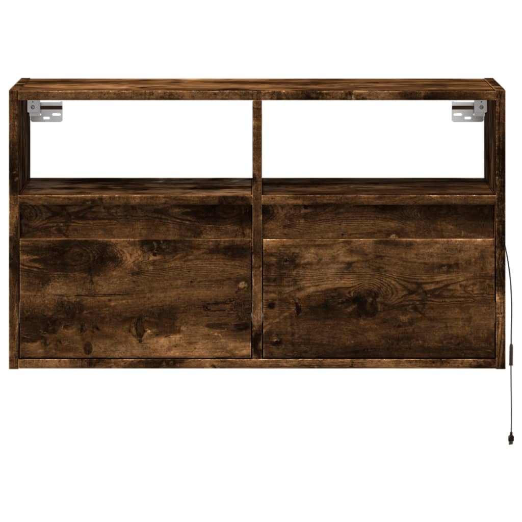 vidaXL Comodă TV de perete cu lumini LED, stejar fumuriu, 80x31x45 cm vidaXL Comodă TV de perete cu lumini LED, stejar fumuriu, 80x31x45 cm