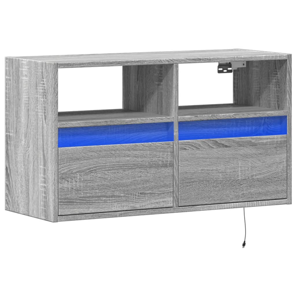vidaXL Comodă TV de perete cu lumini LED, gri sonoma, 80x31x45 cm vidaXL Comodă TV de perete cu lumini LED, gri sonoma, 80x31x45 cm