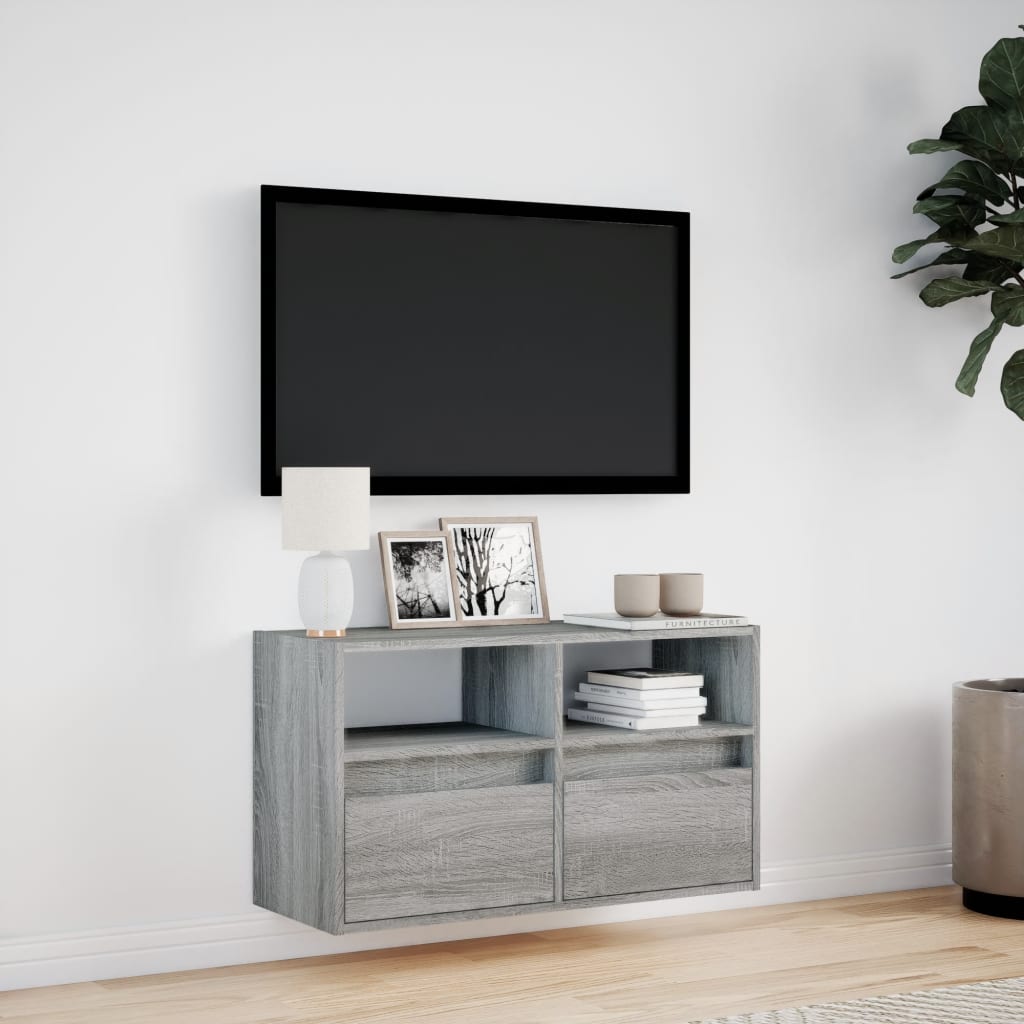 vidaXL Comodă TV de perete cu lumini LED, gri sonoma, 80x31x45 cm vidaXL Comodă TV de perete cu lumini LED, gri sonoma, 80x31x45 cm