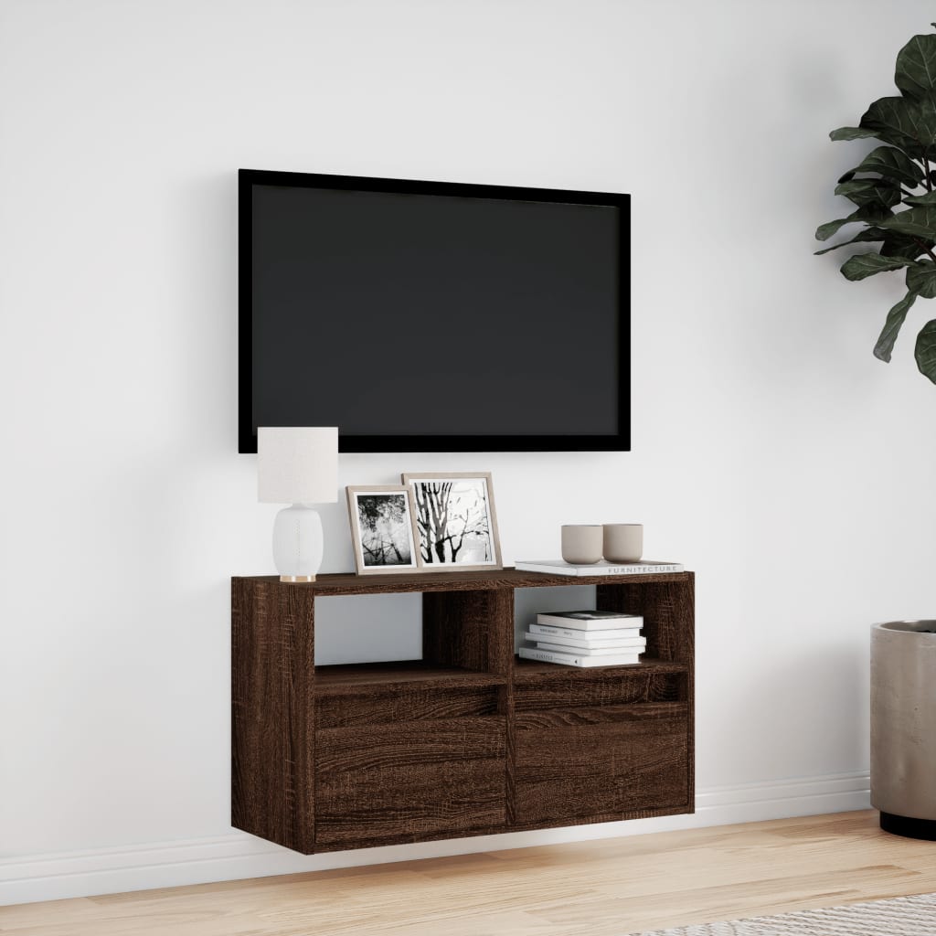 vidaXL Comodă TV de perete cu lumini LED, stejar maro, 80x31x45 cm vidaXL Comodă TV de perete cu lumini LED, stejar maro, 80x31x45 cm