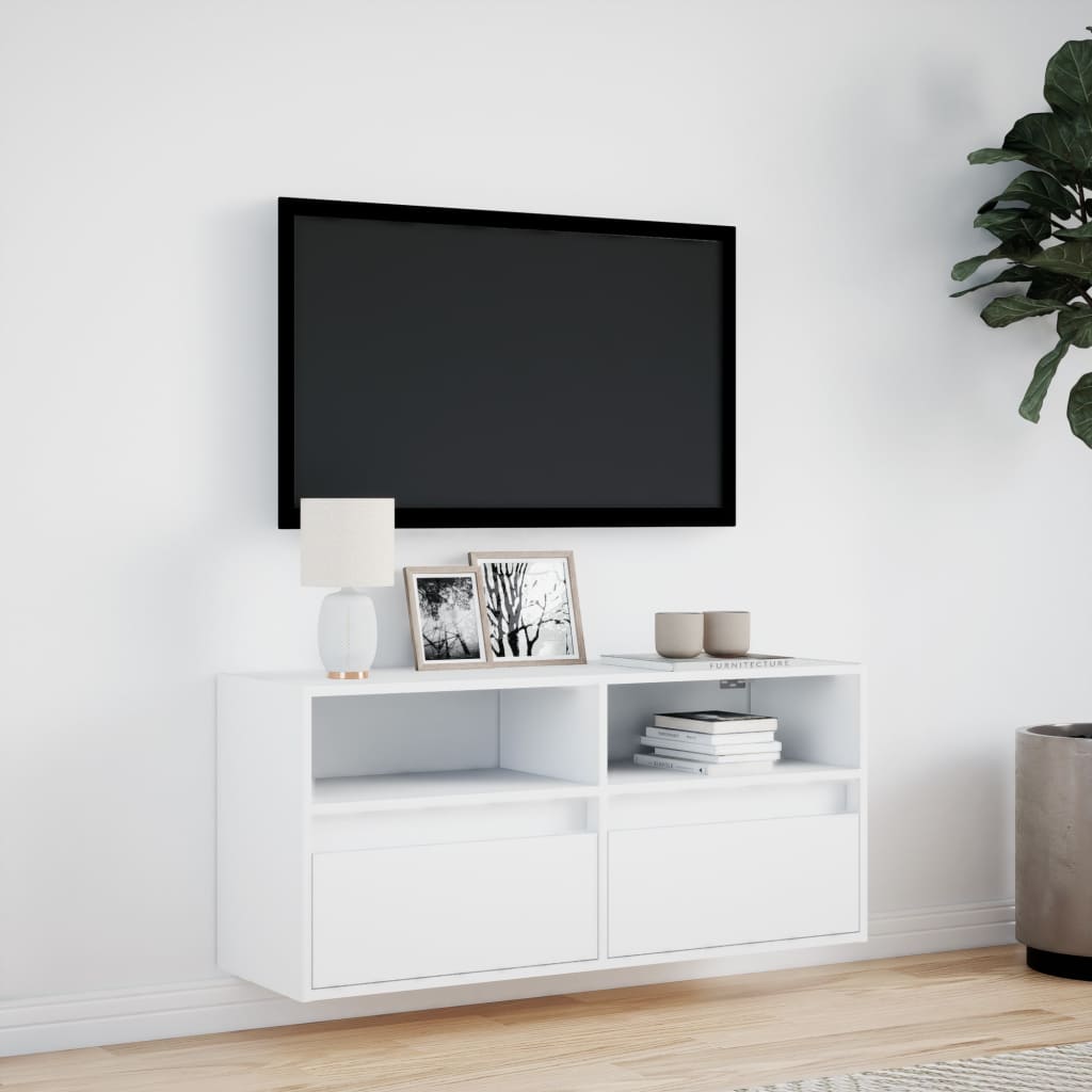 vidaXL Comodă TV de perete cu lumini LED, alb, 100x31x45 cm vidaXL Comodă TV de perete cu lumini LED, alb, 100x31x45 cm
