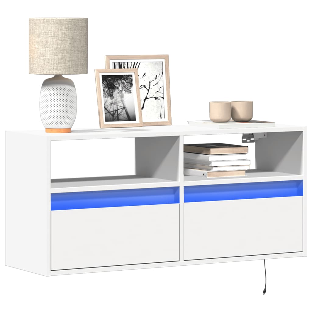 vidaXL Comodă TV de perete cu lumini LED, alb, 100x31x45 cm vidaXL Comodă TV de perete cu lumini LED, alb, 100x31x45 cm