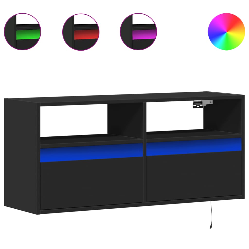 vidaXL Dulap TV de perete cu lumini LED negru 100x31x45 cm vidaXL Dulap TV de perete cu lumini LED negru 100x31x45 cm