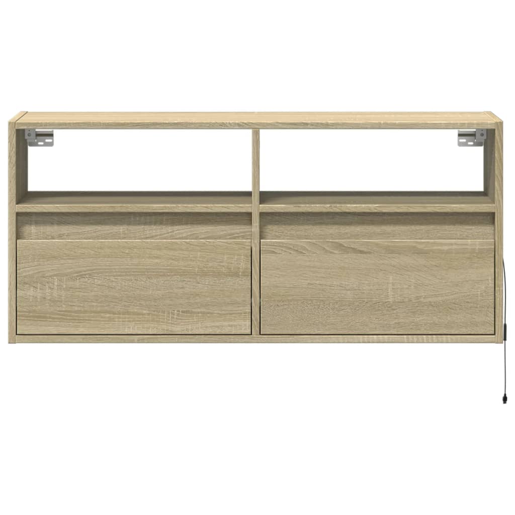 vidaXL Comodă TV de perete cu lumini LED, stejar sonoma, 100x31x45 cm vidaXL Comodă TV de perete cu lumini LED, stejar sonoma, 100x31x45 cm