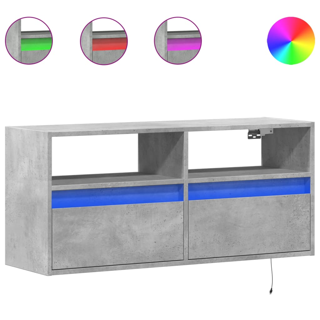 vidaXL Comodă TV de perete cu lumini LED, gri beton, 100x31x45 cm vidaXL Comodă TV de perete cu lumini LED, gri beton, 100x31x45 cm