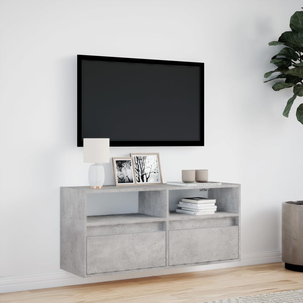 vidaXL Comodă TV de perete cu lumini LED, gri beton, 100x31x45 cm vidaXL Comodă TV de perete cu lumini LED, gri beton, 100x31x45 cm