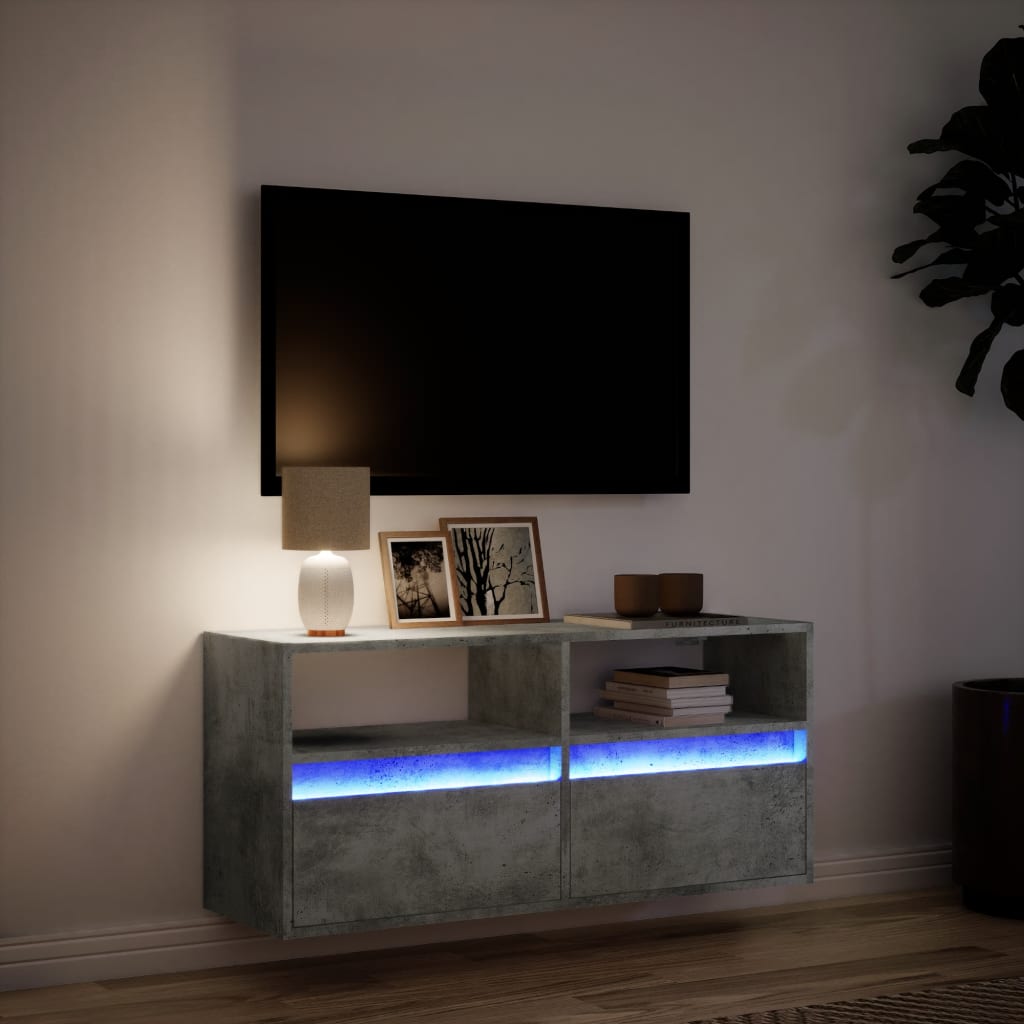 vidaXL Comodă TV de perete cu lumini LED, gri beton, 100x31x45 cm vidaXL Comodă TV de perete cu lumini LED, gri beton, 100x31x45 cm