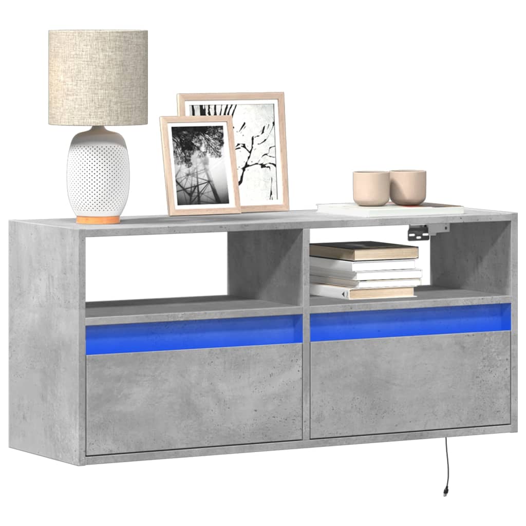 vidaXL Comodă TV de perete cu lumini LED, gri beton, 100x31x45 cm vidaXL Comodă TV de perete cu lumini LED, gri beton, 100x31x45 cm