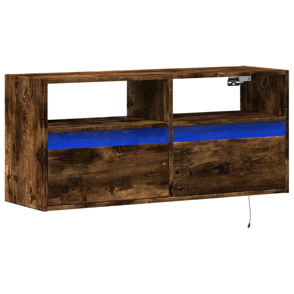 vidaXL Comodă TV de perete cu lumini LED, stejar fumuriu, 100x31x45 cm vidaXL Comodă TV de perete cu lumini LED, stejar fumuriu, 100x31x45 cm