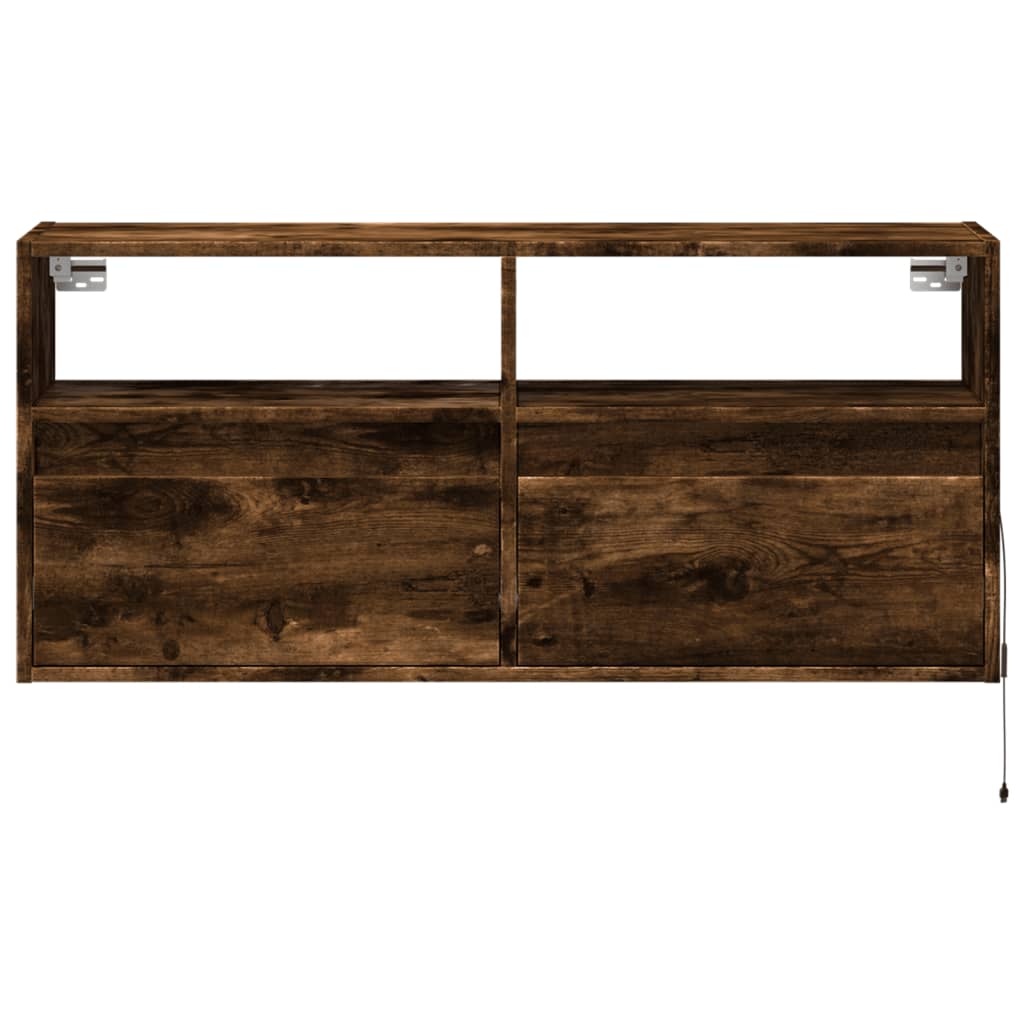 vidaXL Comodă TV de perete cu lumini LED, stejar fumuriu, 100x31x45 cm vidaXL Comodă TV de perete cu lumini LED, stejar fumuriu, 100x31x45 cm